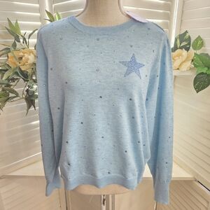 Nanette Lepore Blue Star Embellished Sweater XL 1438
